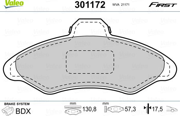 Valeo 301172 - Stabdžių trinkelių rinkinys, diskinis stabdys onlydrive.pro