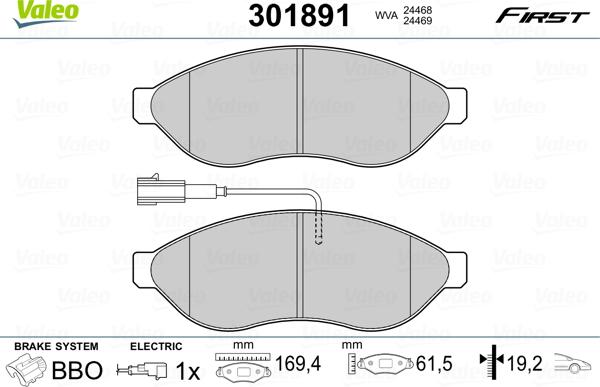 Valeo 301891 - Тормозные колодки, дисковые, комплект onlydrive.pro