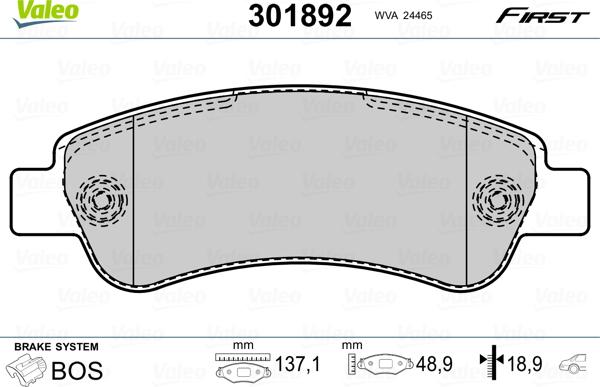 Valeo 301892 - Brake Pad Set, disc brake onlydrive.pro