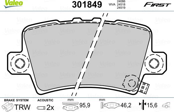 Valeo 301849 - Тормозные колодки, дисковые, комплект onlydrive.pro