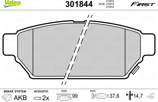 Valeo 301844 - Тормозные колодки, дисковые, комплект onlydrive.pro