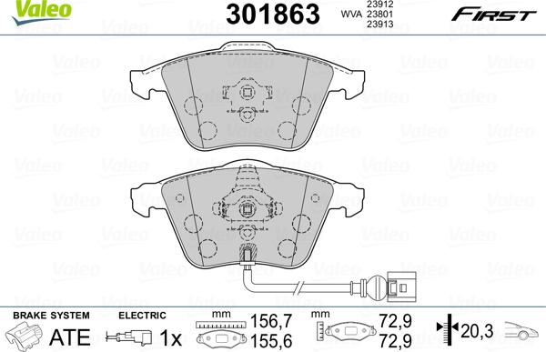 Valeo 301863 - Stabdžių trinkelių rinkinys, diskinis stabdys onlydrive.pro