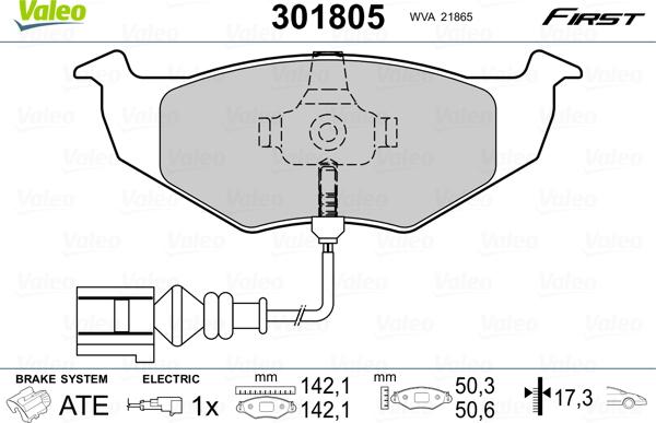 Valeo 301805 - Stabdžių trinkelių rinkinys, diskinis stabdys onlydrive.pro