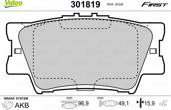 Valeo 301819 - Stabdžių trinkelių rinkinys, diskinis stabdys onlydrive.pro