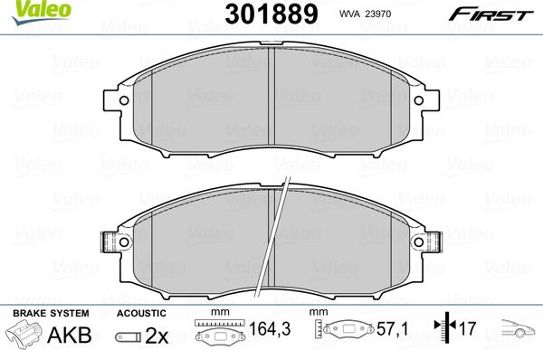 Valeo 301889 - Тормозные колодки, дисковые, комплект onlydrive.pro