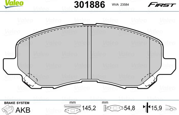 Valeo 301886 - Stabdžių trinkelių rinkinys, diskinis stabdys onlydrive.pro