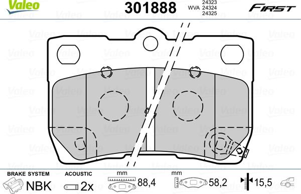 Valeo 301888 - Stabdžių trinkelių rinkinys, diskinis stabdys onlydrive.pro