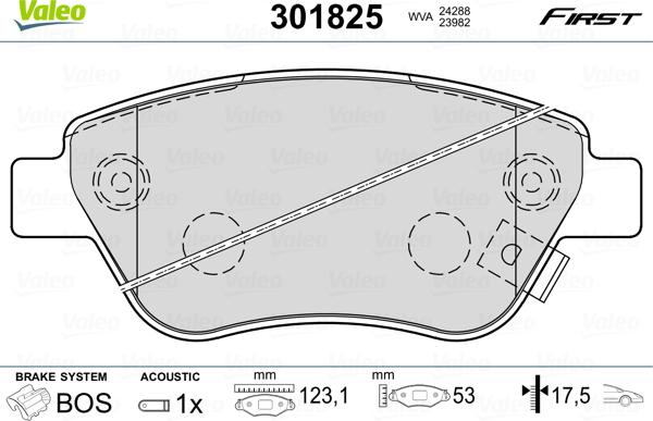 Valeo 301825 - Stabdžių trinkelių rinkinys, diskinis stabdys onlydrive.pro