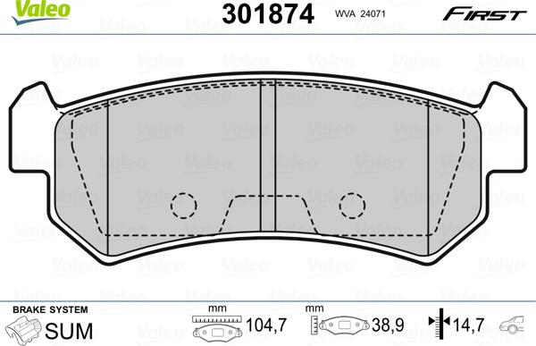 Valeo 301874 - Brake Pad Set, disc brake onlydrive.pro