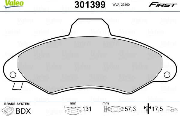 Valeo 301399 - Stabdžių trinkelių rinkinys, diskinis stabdys onlydrive.pro