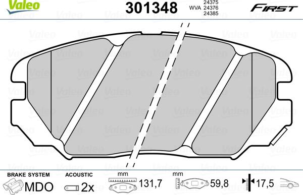 Valeo 301348 - Brake Pad Set, disc brake onlydrive.pro