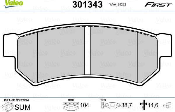 Valeo 301343 - Brake Pad Set, disc brake onlydrive.pro