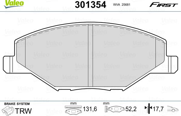 Valeo 301354 - Brake Pad Set, disc brake onlydrive.pro