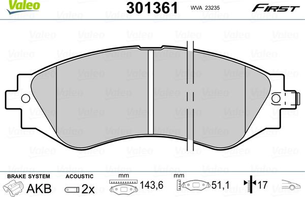 Valeo 301361 - Brake Pad Set, disc brake onlydrive.pro