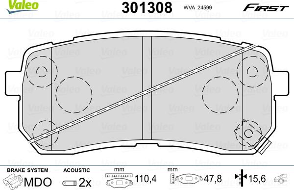 Valeo 301308 - Brake Pad Set, disc brake onlydrive.pro