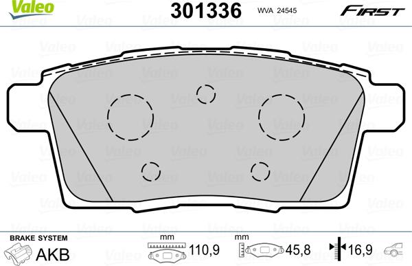 Valeo 301336 - Brake Pad Set, disc brake onlydrive.pro