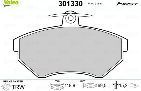 Valeo 301330 - Piduriklotsi komplekt,ketaspidur onlydrive.pro