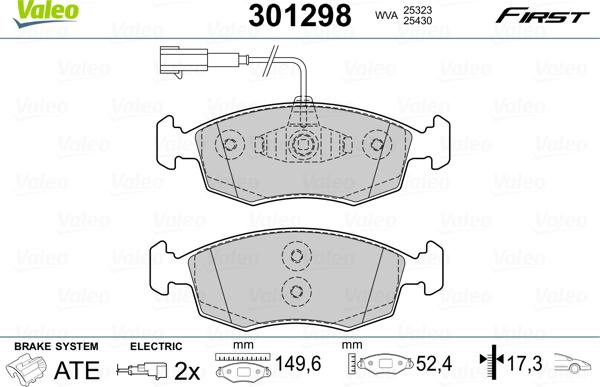 Valeo 301298 - Stabdžių trinkelių rinkinys, diskinis stabdys onlydrive.pro