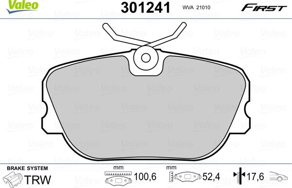 Valeo 301241 - Brake Pad Set, disc brake onlydrive.pro