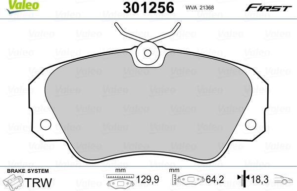 Valeo 301256 - Brake Pad Set, disc brake onlydrive.pro