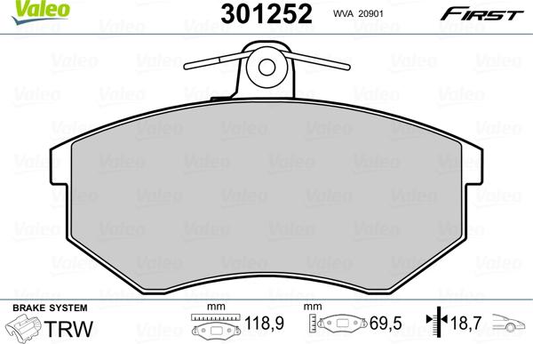 Valeo 301252 - Brake Pad Set, disc brake onlydrive.pro