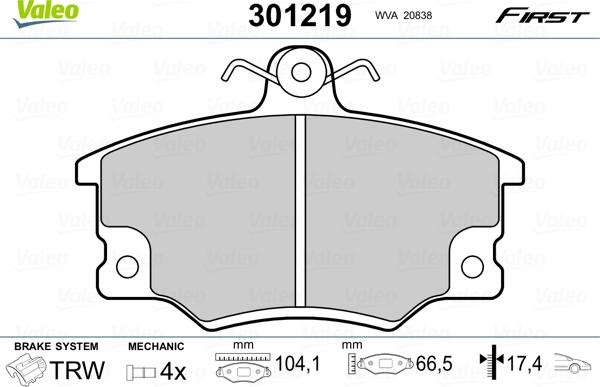 Valeo 301219 - Тормозные колодки, дисковые, комплект onlydrive.pro