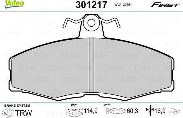 Valeo 301217 - Brake Pad Set, disc brake onlydrive.pro