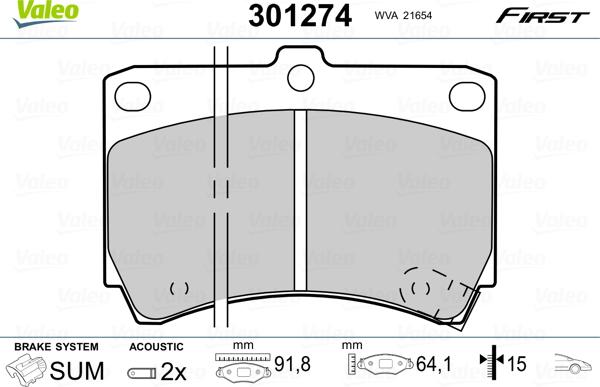 Valeo 301274 - Brake Pad Set, disc brake onlydrive.pro