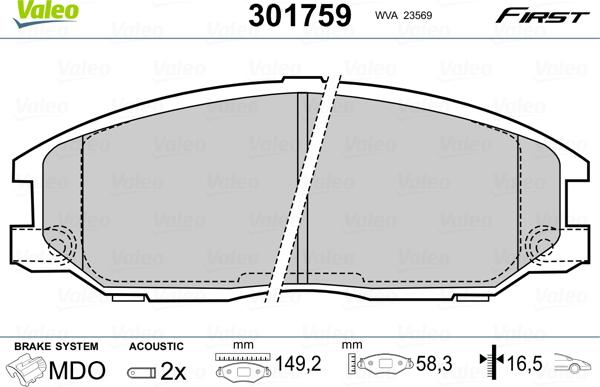 Valeo 301759 - Тормозные колодки, дисковые, комплект onlydrive.pro