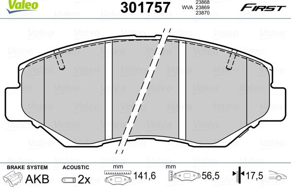 Valeo 301757 - Jarrupala, levyjarru onlydrive.pro