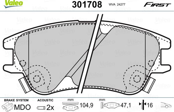 Valeo 301708 - Brake Pad Set, disc brake onlydrive.pro