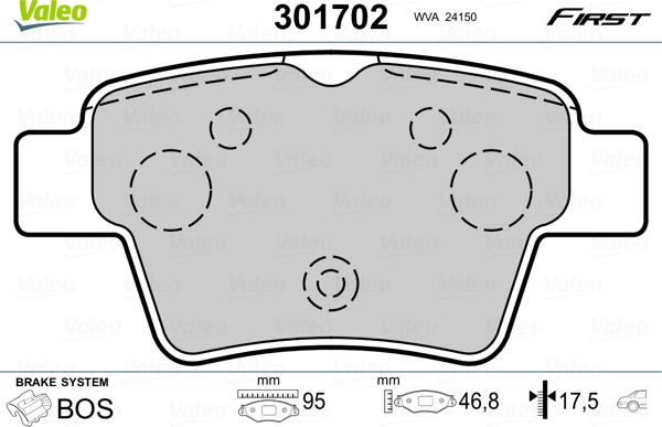 Valeo 301702 - Stabdžių trinkelių rinkinys, diskinis stabdys onlydrive.pro