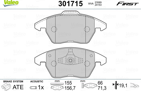 Valeo 301715 - Тормозные колодки, дисковые, комплект onlydrive.pro