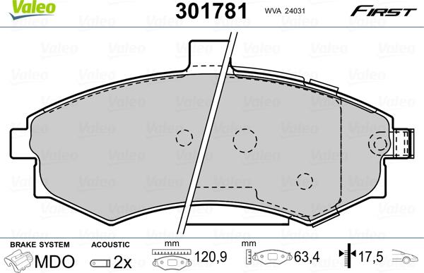 Valeo 301781 - Piduriklotsi komplekt,ketaspidur onlydrive.pro