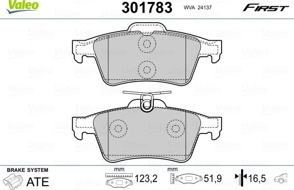 Valeo 301783 - Jarrupala, levyjarru onlydrive.pro