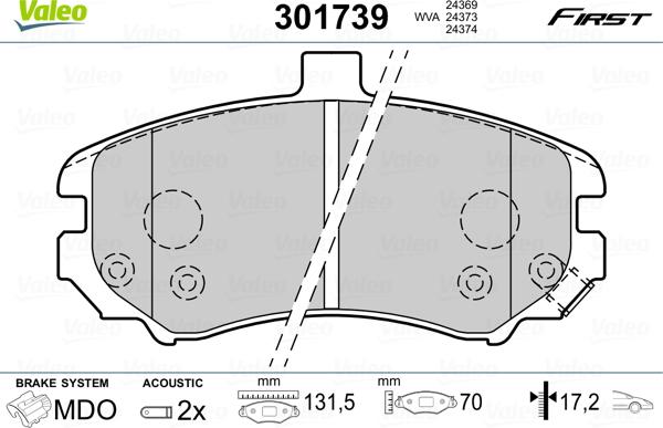 Valeo 301739 - Jarrupala, levyjarru onlydrive.pro