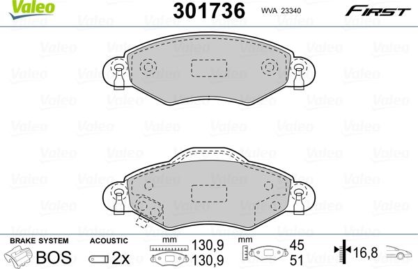 Valeo 301736 - Brake Pad Set, disc brake onlydrive.pro