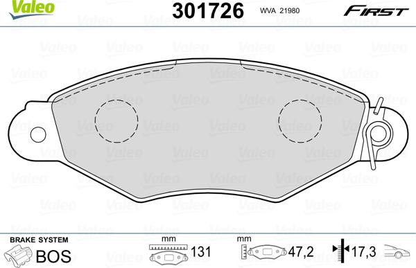 Valeo 301726 - Stabdžių trinkelių rinkinys, diskinis stabdys onlydrive.pro