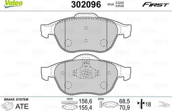 Valeo 302096 - Stabdžių trinkelių rinkinys, diskinis stabdys onlydrive.pro