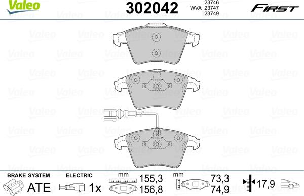 Valeo 302042 - Тормозные колодки, дисковые, комплект onlydrive.pro