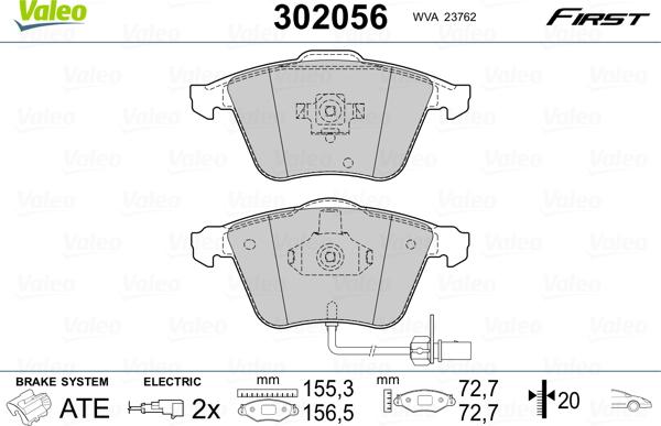 Valeo 302056 - Тормозные колодки, дисковые, комплект onlydrive.pro