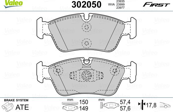 Valeo 302050 - Тормозные колодки, дисковые, комплект onlydrive.pro