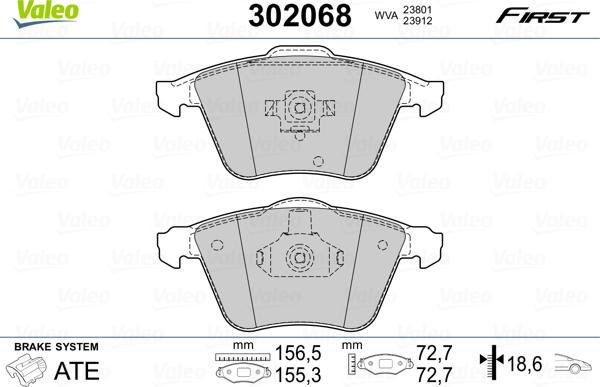 Valeo 302068 - Brake Pad Set, disc brake onlydrive.pro