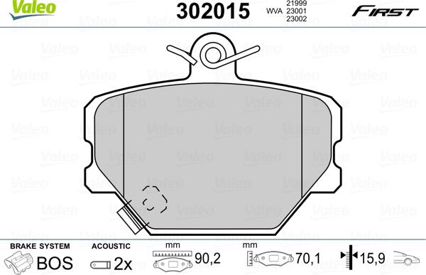 Valeo 302015 - Тормозные колодки, дисковые, комплект onlydrive.pro