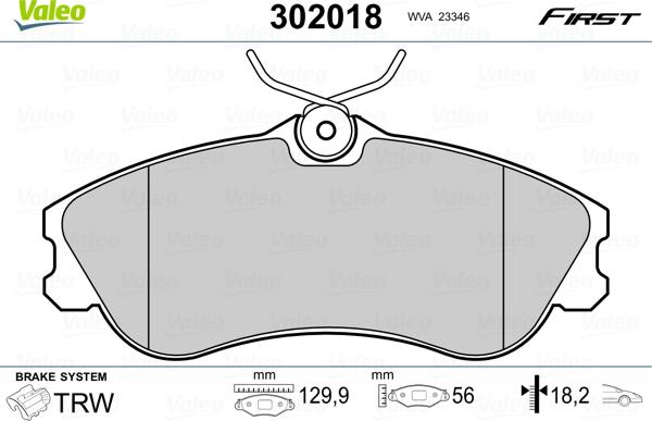 Valeo 302018 - Stabdžių trinkelių rinkinys, diskinis stabdys onlydrive.pro