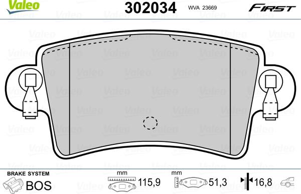 Valeo 302034 - Brake Pad Set, disc brake onlydrive.pro