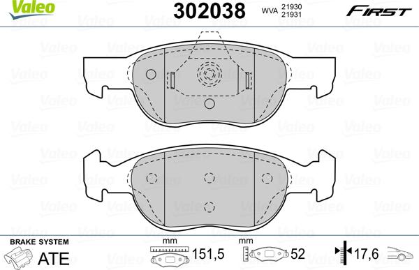 Valeo 302038 - Тормозные колодки, дисковые, комплект onlydrive.pro