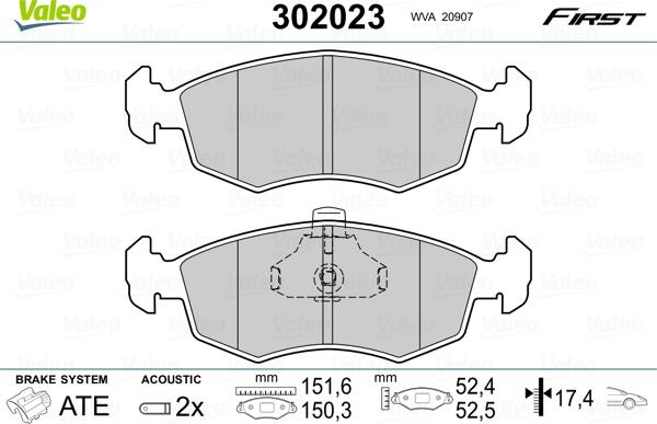 Valeo 302023 - Piduriklotsi komplekt,ketaspidur onlydrive.pro