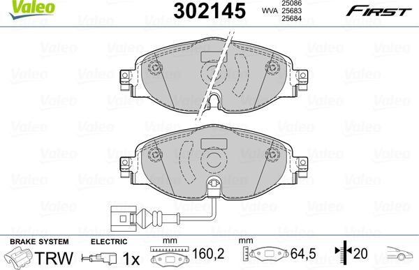 Valeo 302145 - Stabdžių trinkelių rinkinys, diskinis stabdys onlydrive.pro