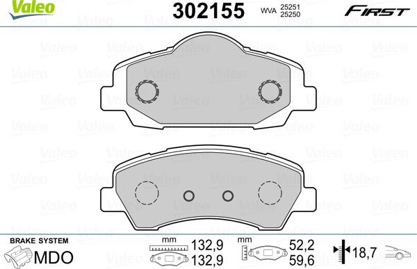 Valeo 302155 - Brake Pad Set, disc brake onlydrive.pro